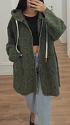 Women Hooded Drawstring Casual Plush Coat