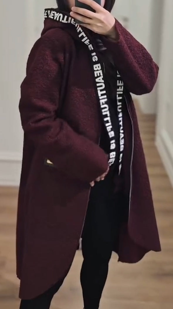 Women Hooded Drawstring Casual Plush Coat