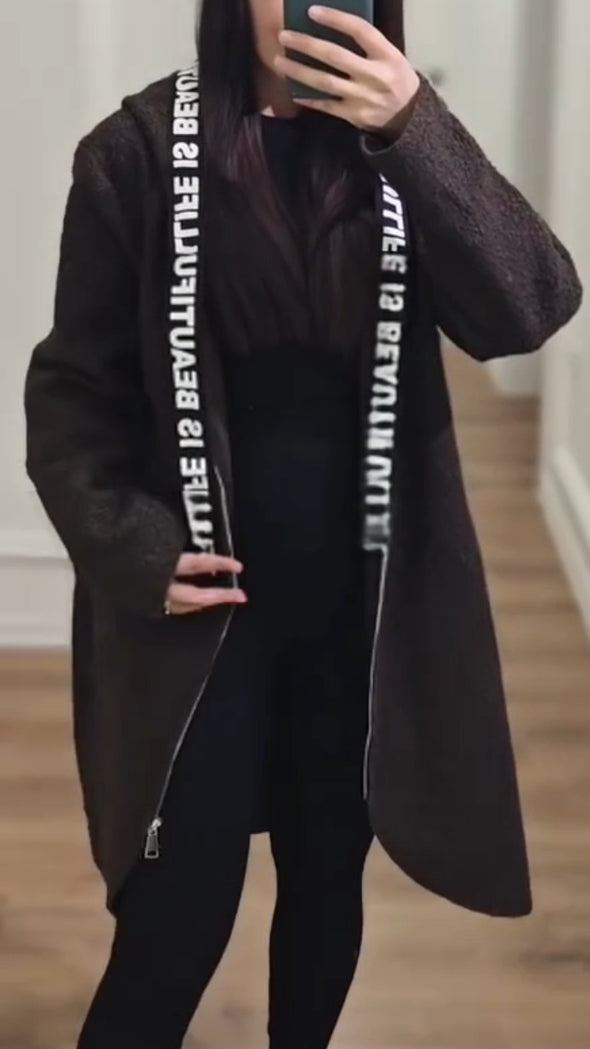 Women Hooded Drawstring Casual Plush Coat