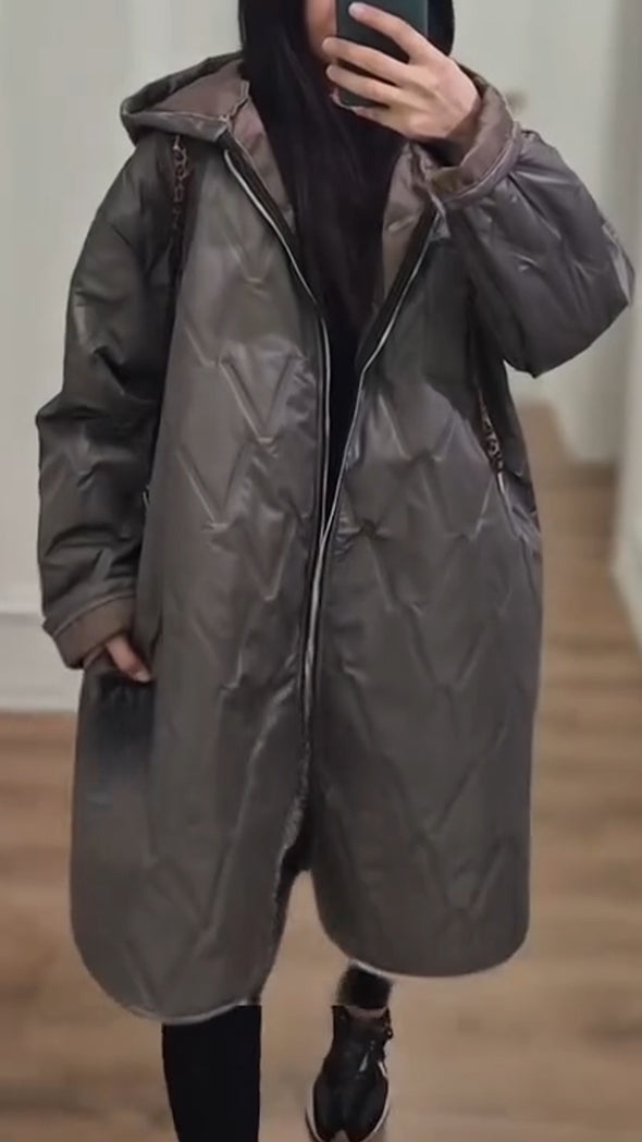 Women Hooded Drawstring Casual Jacket