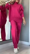 Women High-neck Stitching Knitted Top + Pants Casual Suit