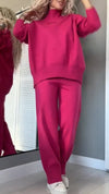 Women High-neck Stitching Knitted Top + Pants Casual Suit