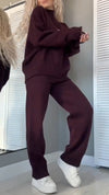 Women High-neck Stitching Knitted Top + Pants Casual Suit