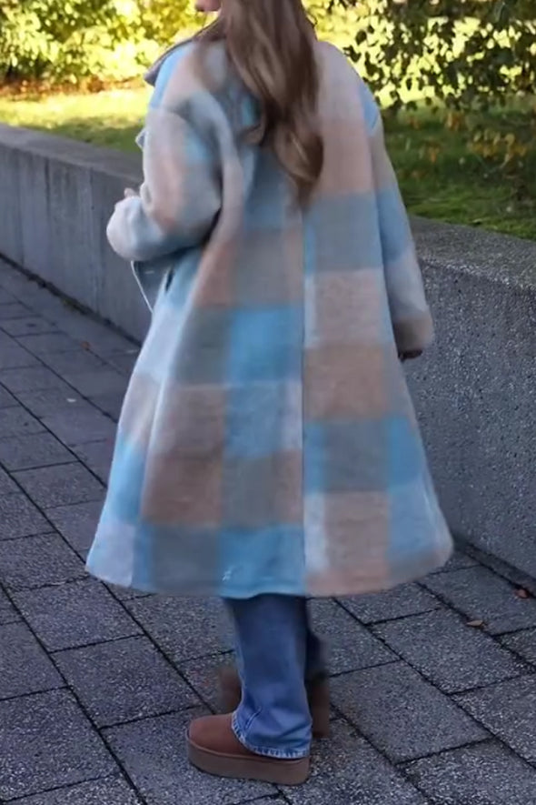 Women Autumn Winter Colorful Plaid Long Coat