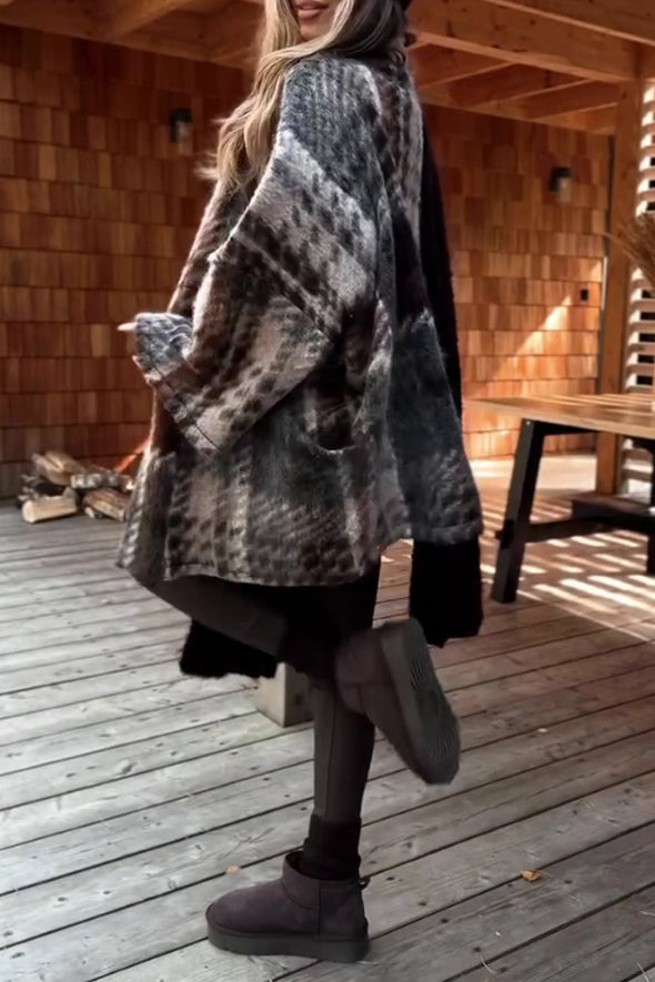 Women Elegant Plaid Oversized Cardigan Jacket