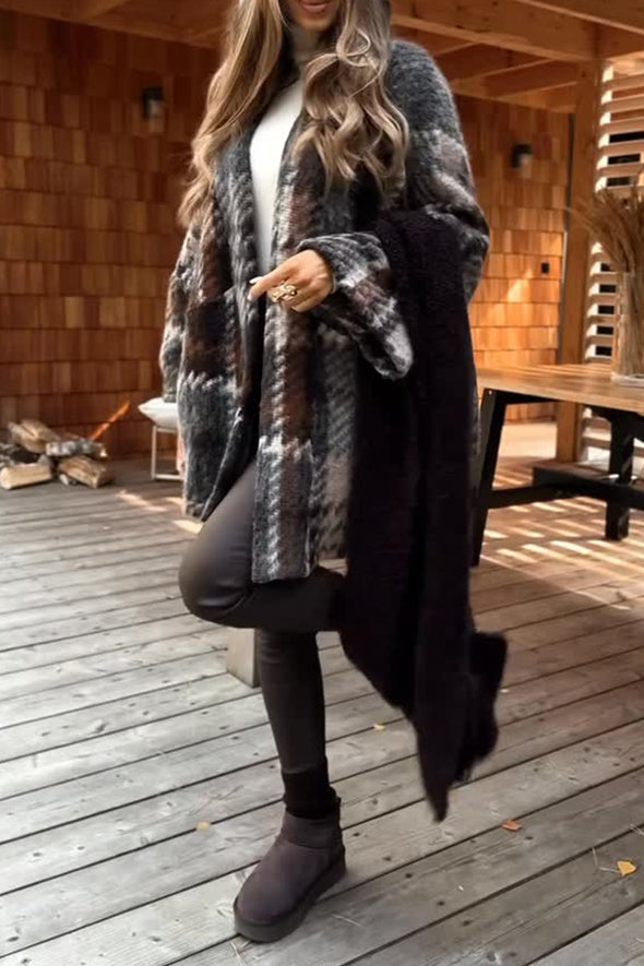 Women Elegant Plaid Oversized Cardigan Jacket