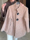 Women Round-neck Buttoned Casual Plush Coat