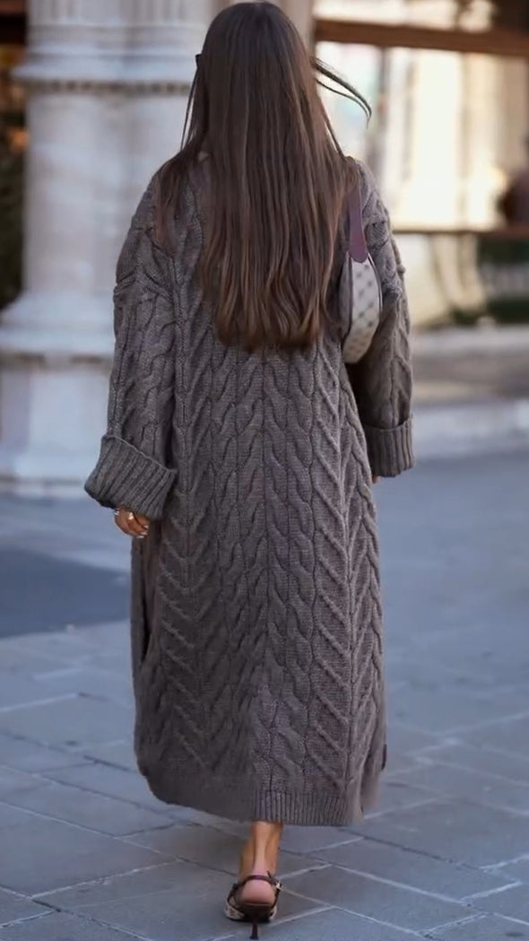 Women Cable Knit Solid Color Casual Knit Cardigan