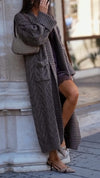 Women Cable Knit Solid Color Casual Knit Cardigan