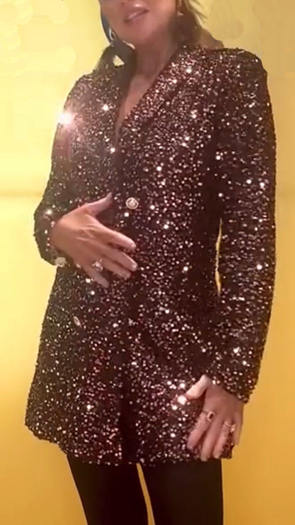 Women Lapel Sequined Sparkling Dinner Party Temperament Jacket