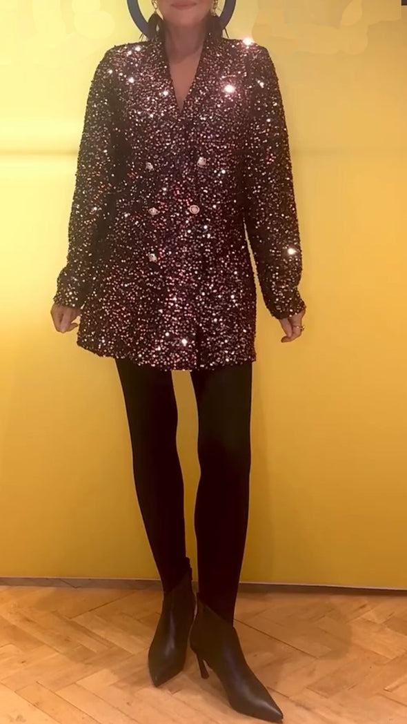 Women Lapel Sequined Sparkling Dinner Party Temperament Jacket