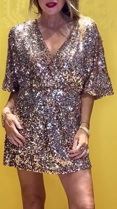 Ladies V-neck Sequin Sparkling Casual Dress