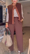 Women Lapel Striped Suit + Vest