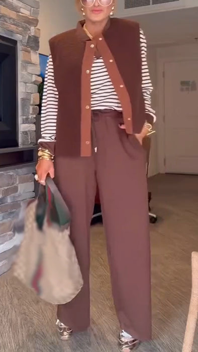 Women Lapel Striped Suit + Vest