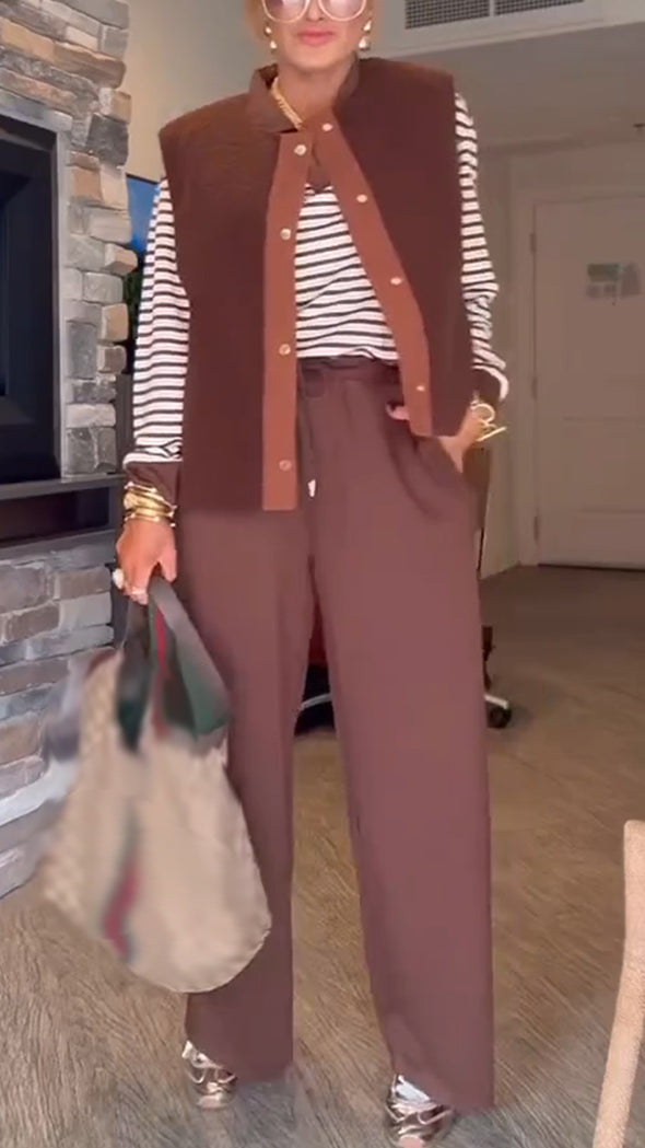 Women Lapel Striped Suit + Vest