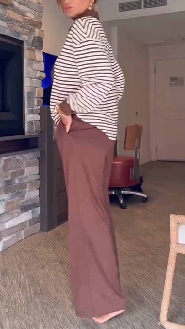 Women Lapel Striped Suit + Vest