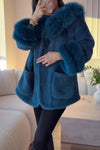 Womens Elegant Large Fur Collar Soft Plush Coat
