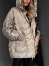 Women Hooded Solid Color Casual Cotton Jacket