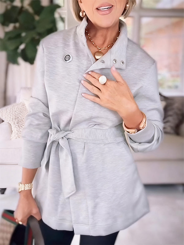 Women Lapel Waist Tie Casual Jacket