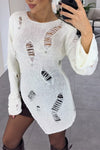 Women Fashion Party Ripped Rhinestone Irregular Sweater