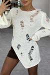 Women Fashion Party Ripped Rhinestone Irregular Sweater