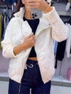 Women Stand Collar Splicing Cable Knit Sleeves Casual Cotton Jacket