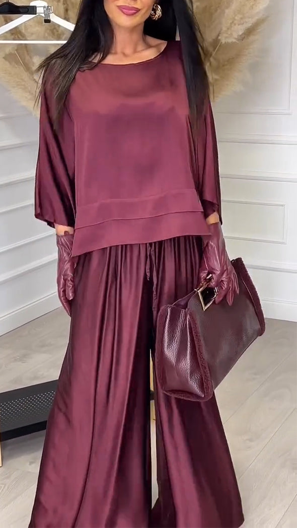 Women's Round Neck Satin Loose Temperament Suit