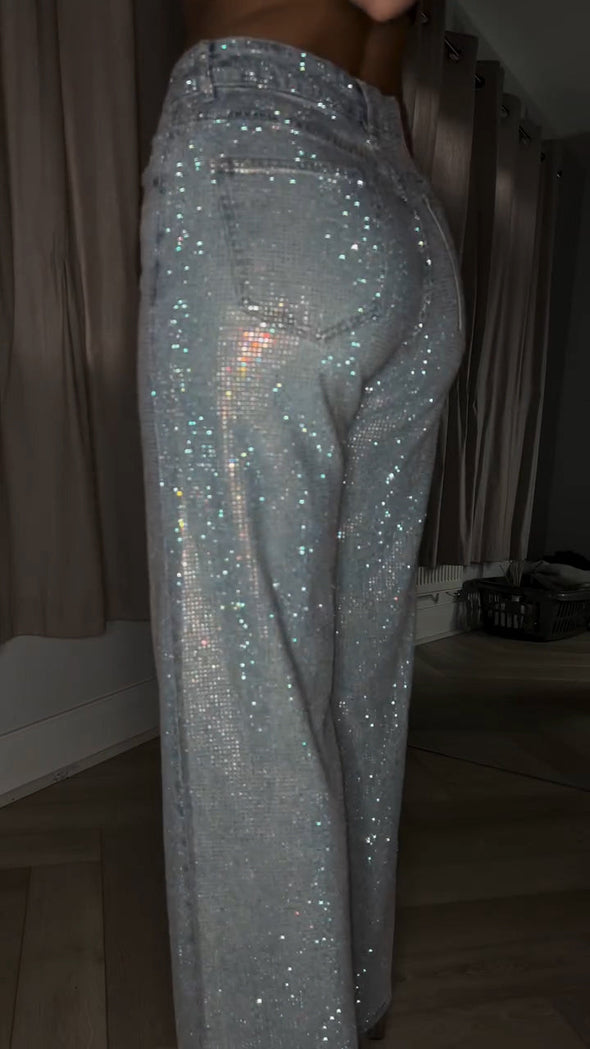 Women Hot Rhinestone Glitter Casual Jeans