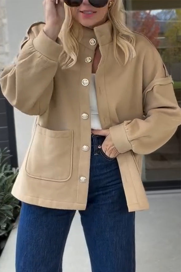 Women Stand Collar Buttoned Temperament Casual Jacket