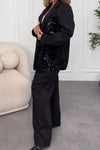 Women Elegant Sequined Suit + Wide-Leg Pants Suit