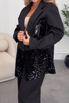 Women Elegant Sequined Suit + Wide-Leg Pants Suit