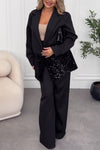 Women Elegant Sequined Suit + Wide-Leg Pants Suit