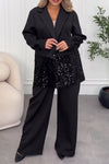 Women Elegant Sequined Suit + Wide-Leg Pants Suit