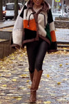Women Casual Irregular Color Block Hooded Plush Jacket