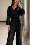 Ladies V-neck Sequin Sparkling Elegant Temperament Dinner Party Casual Jumpsuit