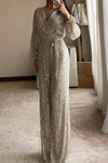 Ladies V-neck Sequin Sparkling Elegant Temperament Dinner Party Casual Jumpsuit