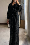 Ladies V-neck Sequin Sparkling Elegant Temperament Dinner Party Casual Jumpsuit