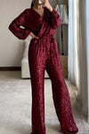 Ladies V-neck Sequin Sparkling Elegant Temperament Dinner Party Casual Jumpsuit