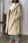 Women Casual Soft Textured Pattern Tie-up Plush Warm Coat