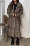Women Casual Large Lapel Soft Textured Pattern Tie-Wrap Plush Warm Coat