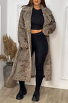 Women Casual Large Lapel Soft Textured Pattern Tie-Wrap Plush Warm Coat