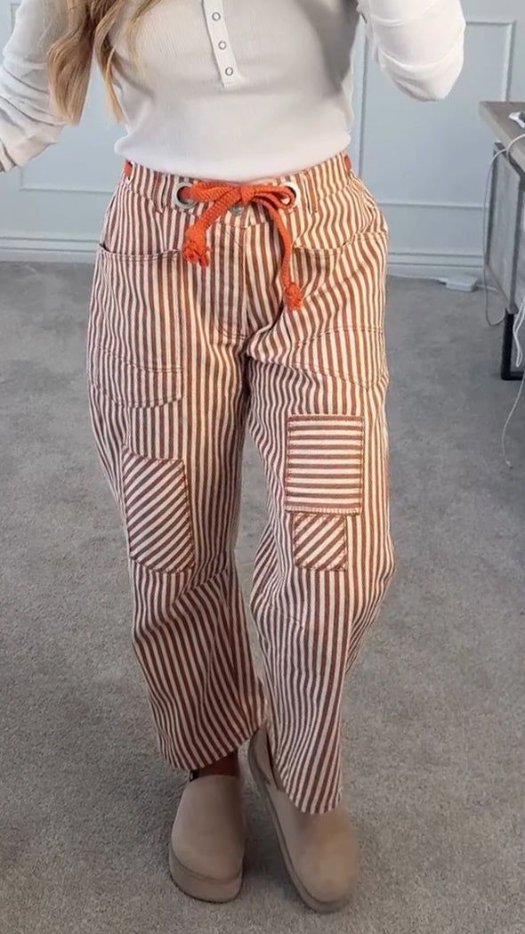 Women Striped Drawstring Casual Pants