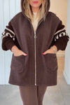 Ladies Hooded Spliced Knitted Sleeves Casual Plush Jacket