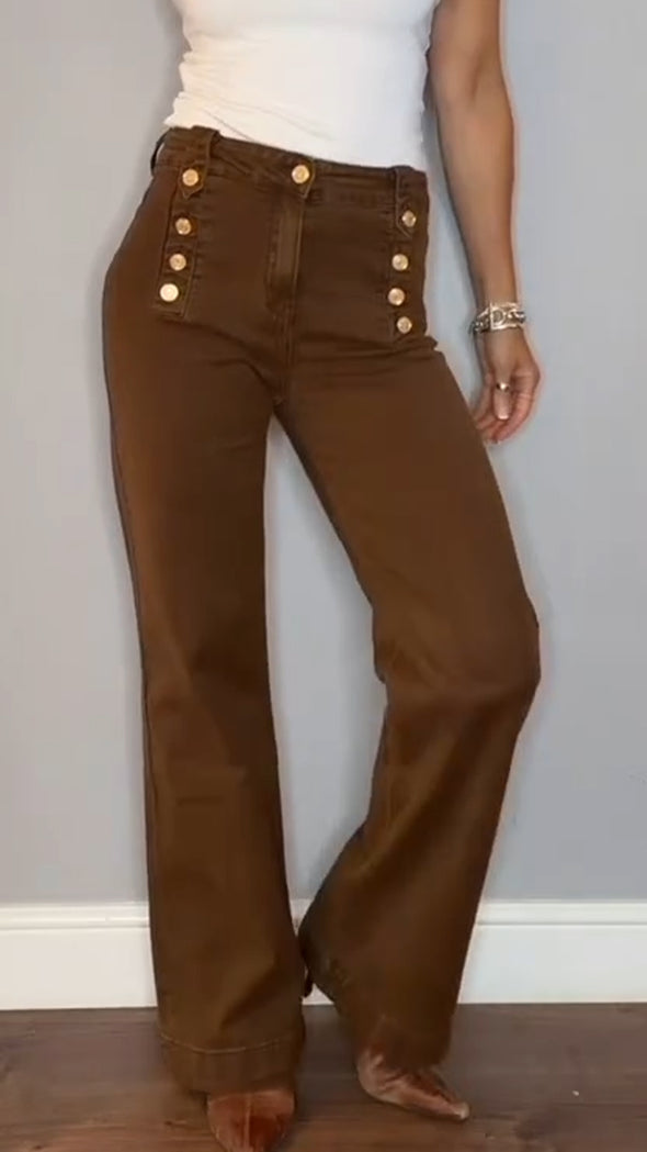 Women High-waisted Double-breasted Casual Jeans