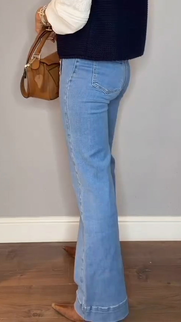Women High-waisted Double-breasted Casual Jeans