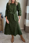 Women Elegant Christmas Button-Up Corduroy A-line Dress