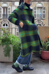 Women Elegant Christmas Green Plaid Classic Long Coat