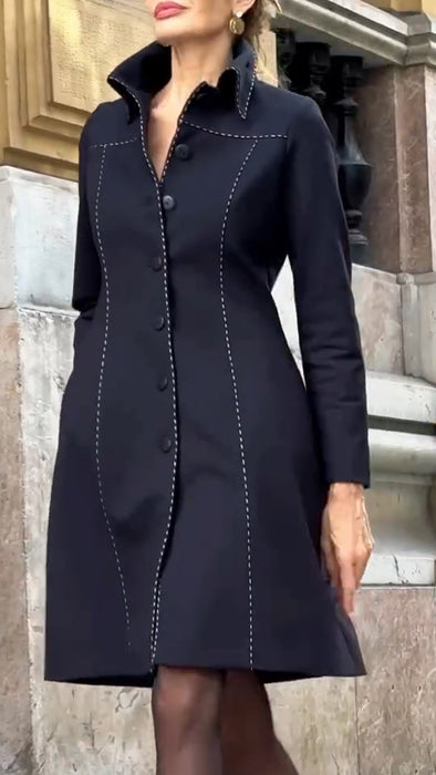 Ladies Lapel Buckle Splicing Temperament Casual Dress