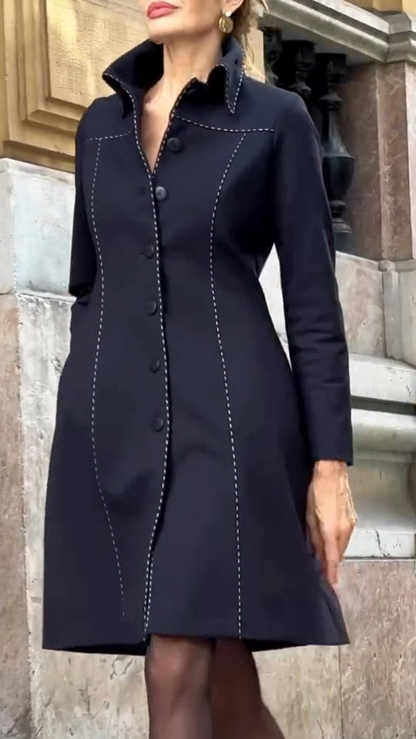 Ladies Lapel Buckle Splicing Temperament Casual Dress