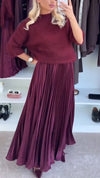 Ladies Round Neck Sweater+ Pleated Skirt Casual Set